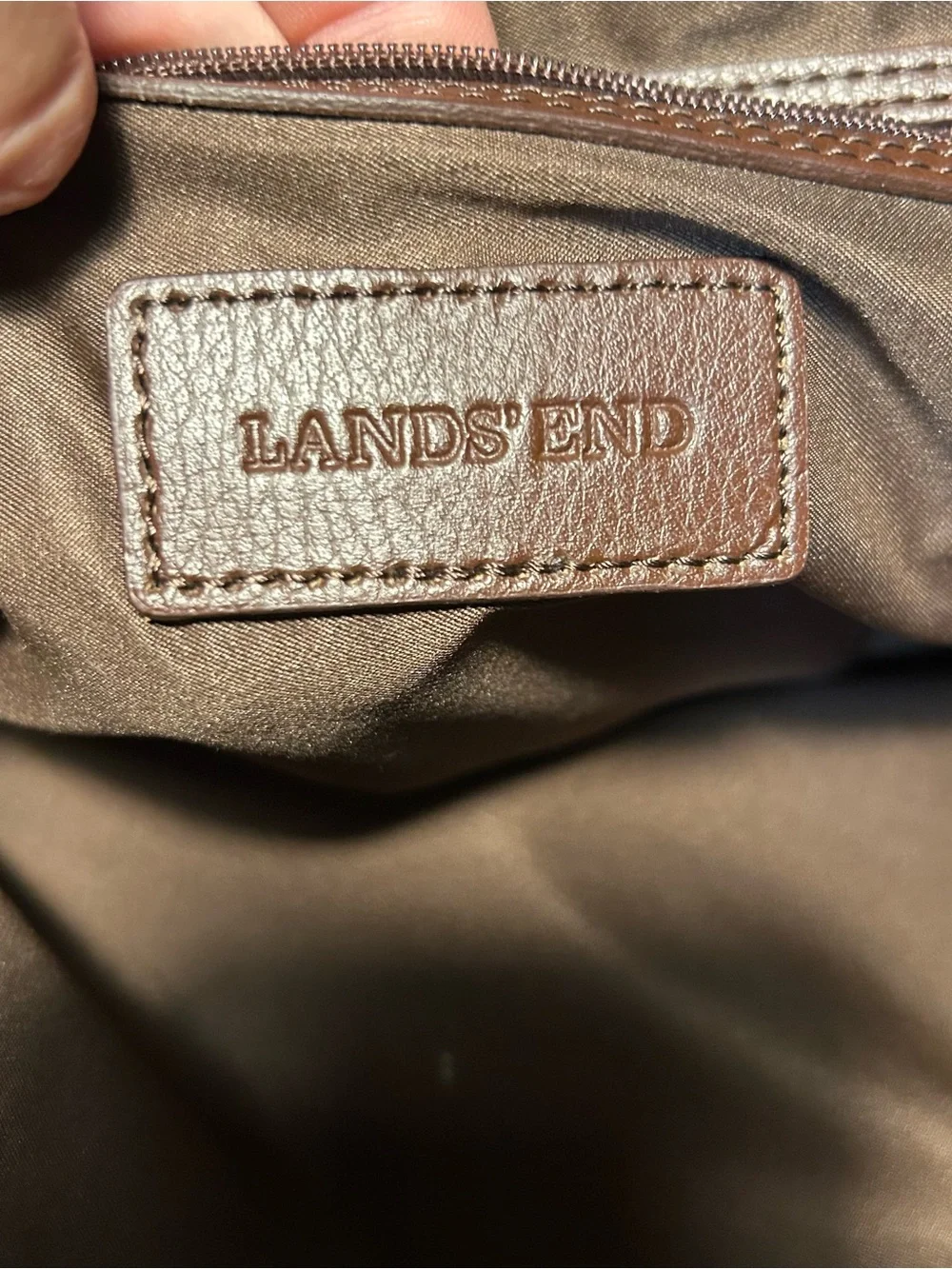 Lands’ End Suede Leather Tote Bag Brown Buckle Shoulder Handbag Large